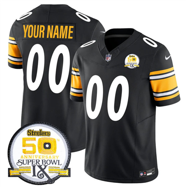 Men's Pittsburgh Steelers Active Player Custom Black 2024 F.U.S.E. 50th Anniversary Of Super Bowl IX Alternate Vapor Untouchable Limited Football Stitched Jersey